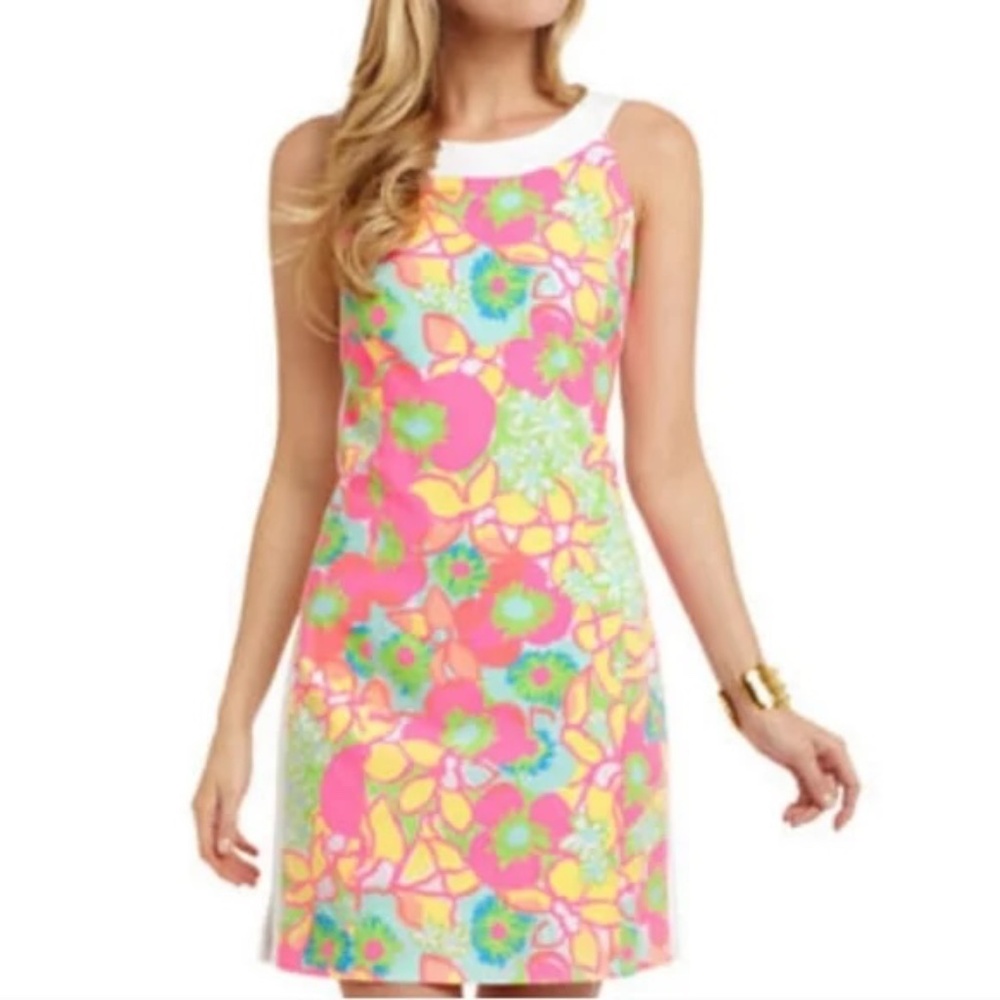 Lilly Pulitzer Sleeveless Floral Shift Dress in Pink, Green, Yellow